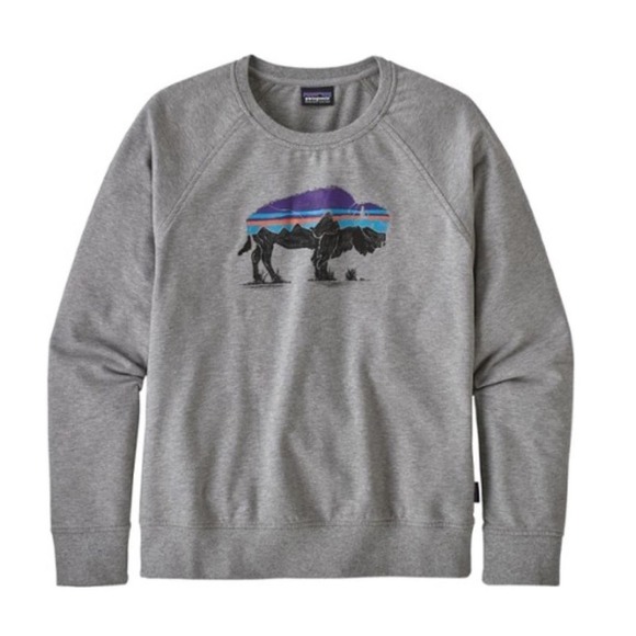 Patagonia W’s Fitz Roy Bison Ahnya Crew Sweatshirt-Drifter Gray M - Picture 1 of 8